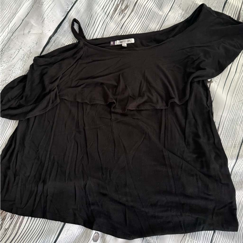 Jennifer Lopez Black Ruffle Blouse
